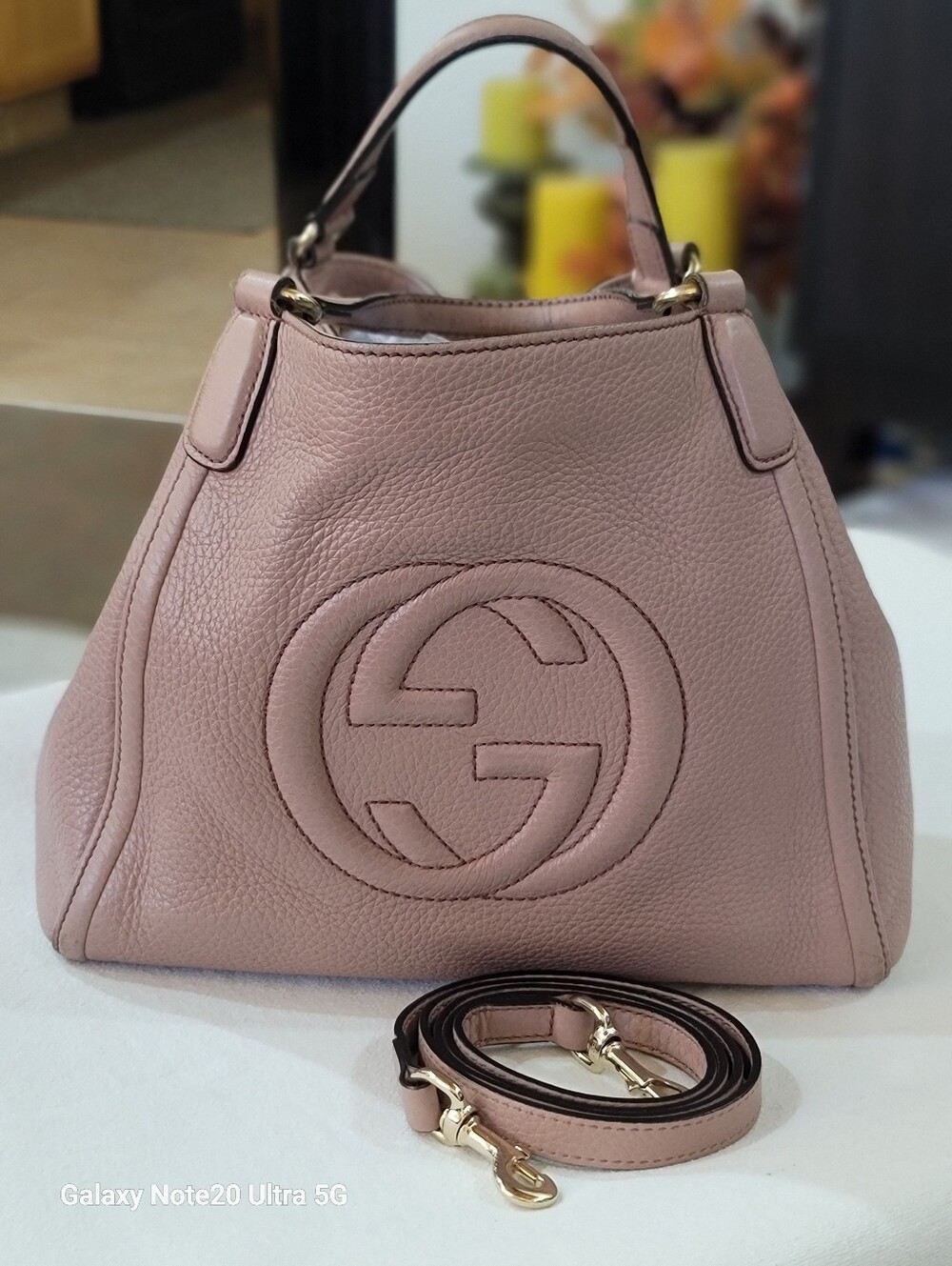 Gucci Pink Pebbled Leather Shoulder Bag with GG Emblem